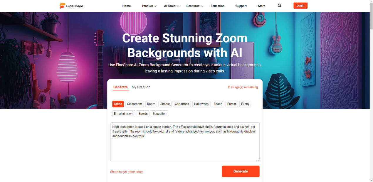 
              FineShare AI Zoom Background Generator            
