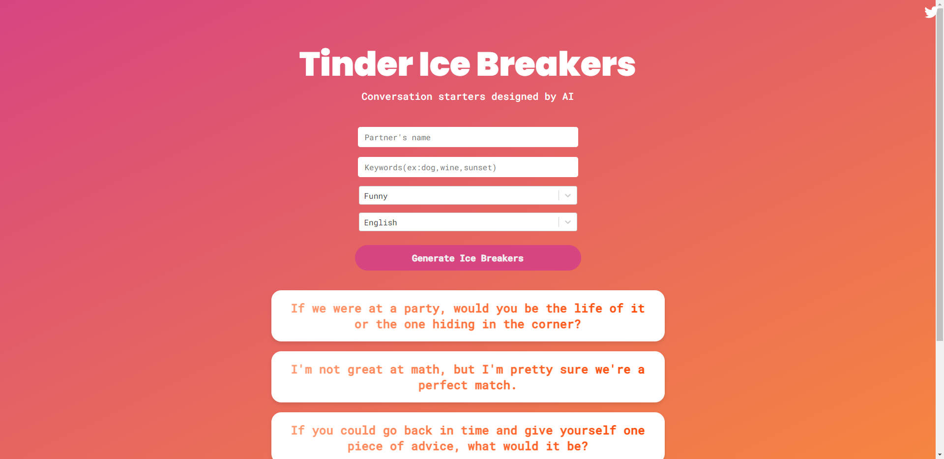 
Tinder Ice Breakers AI
