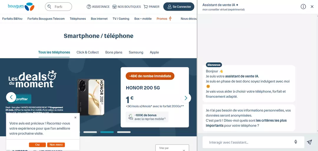 assistant virtuel IA de Bouygues Telecom